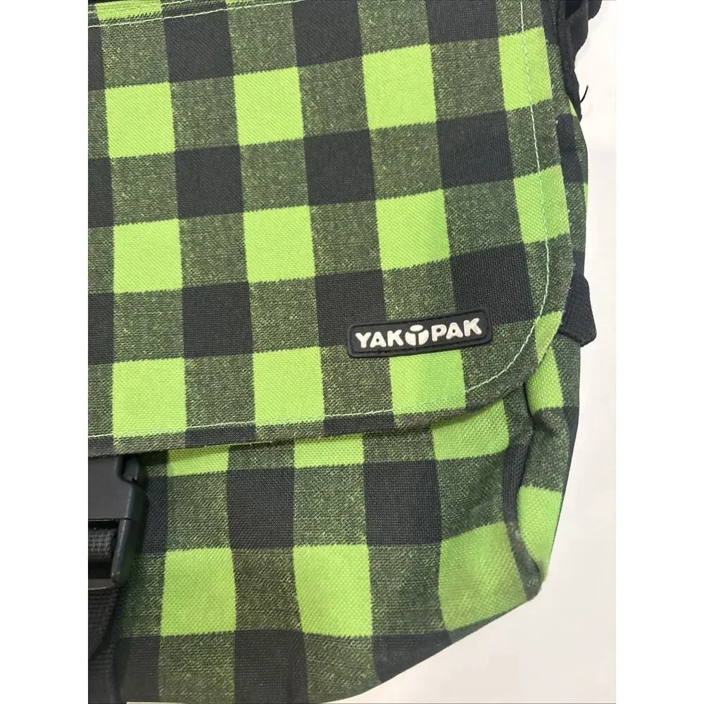 Vintage Green Gray Black Plaid Print YakPak Backpack Messenger Bag